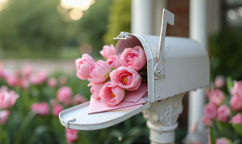 Spring Mailbox with Pink Tulips and Envelopes – iDesignThat Blog Hero